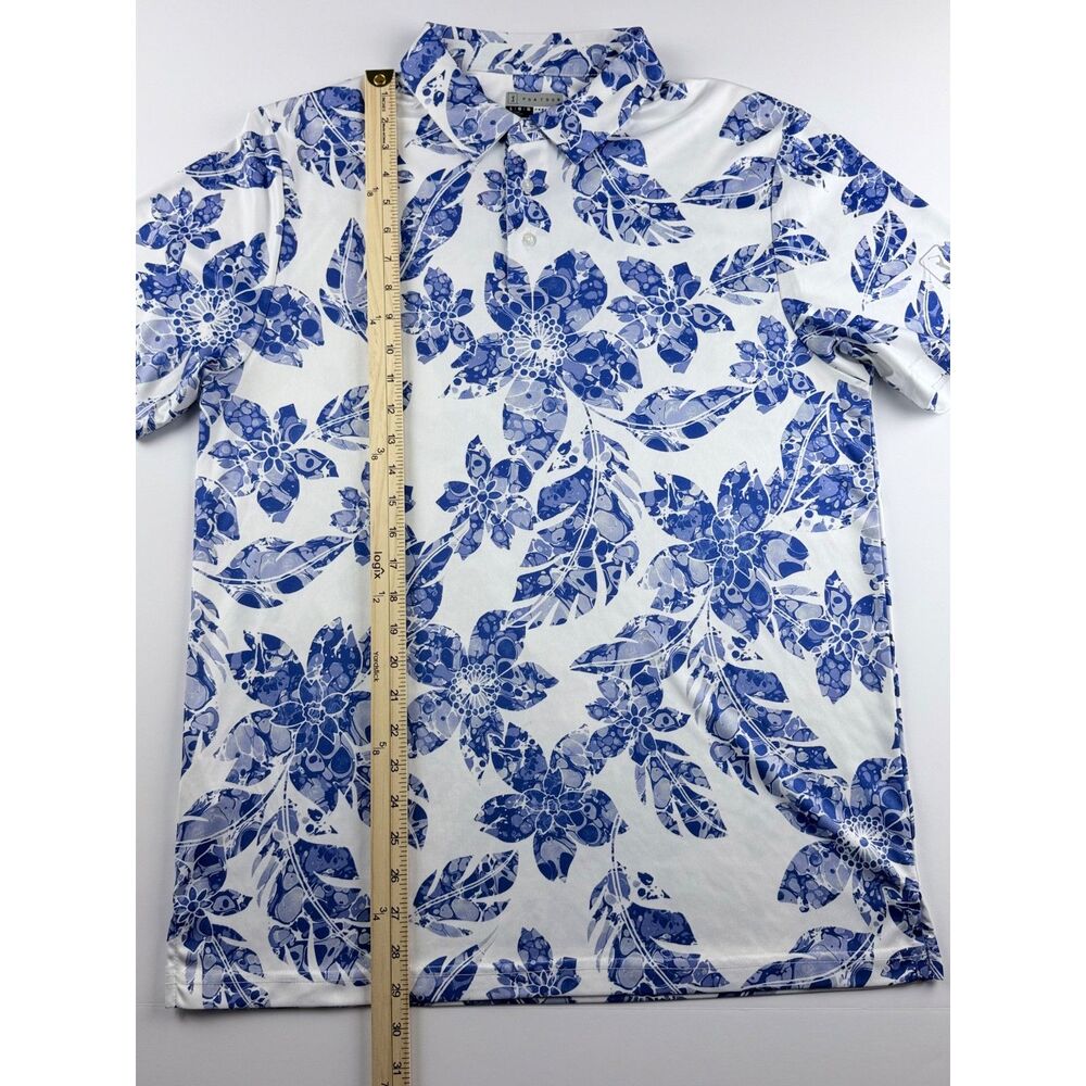 PGA Tour Polo Shirt Mens Large Blue Floral Golf Performance Short Sleeve Stretch - Picture 8 of 10